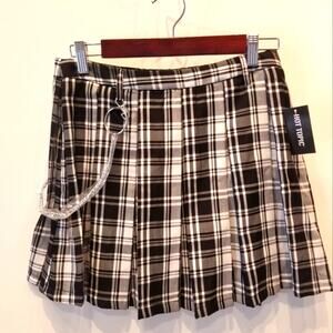 Hot Topic New Dark Academia Skirt Black & White Check Plaid Skirt & Chain Size S